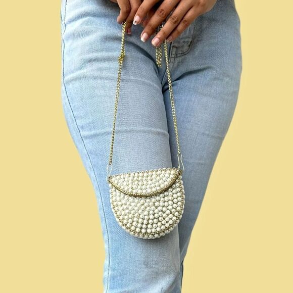 BRIDAL FORMAL PEARL MINI CLUTCH CROSSBODY BAG - Picture 6 of 14